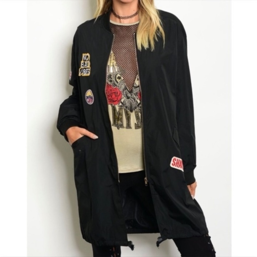 Patch Long Bomber Jacket